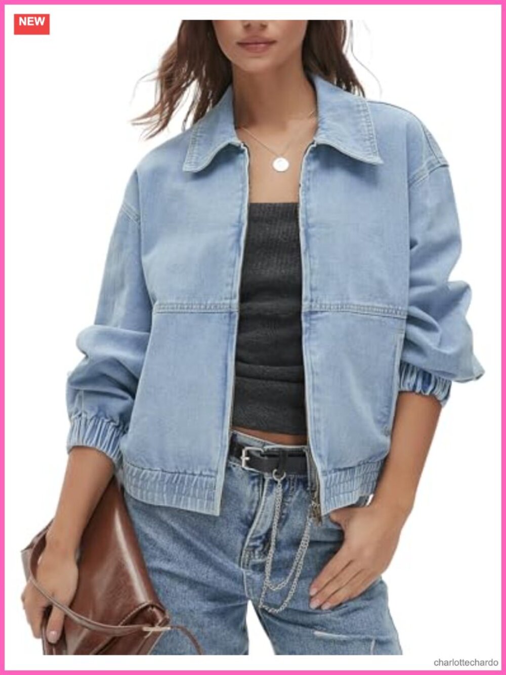 Women's Denim Jacket Long Sleeve Zip Up Relaxed Boyfriend Fit Bomber